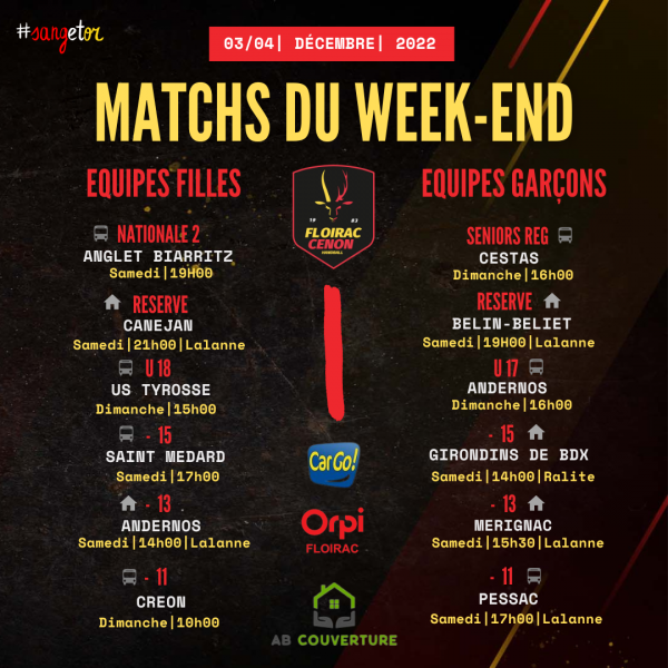 Matchs du week-end | Club municipal Floirac - Cenon handball